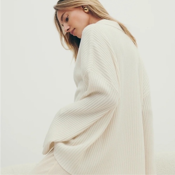 Reformation Fantino Cashmere Collared Cardigan Button Down Gossamer Cream Small - Picture 13 of 17